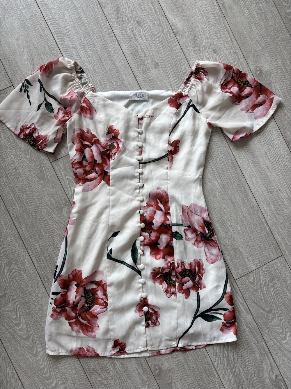 Revolve Sage the label White Mini Dress with Red-Pink Floral Print